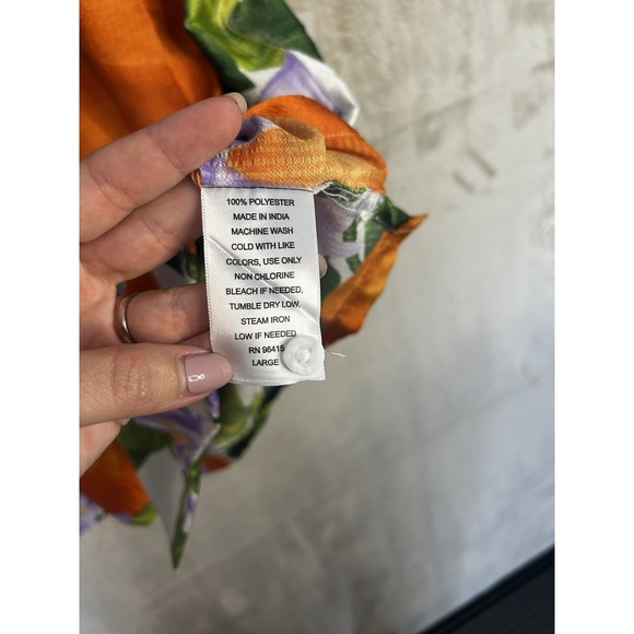 NWT Massive Luxury Men's‎ Large Crinkle Button Up Short Sleeve Shirt Oranges - Picture 4 of 6